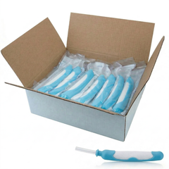 Open box of 30 individually sealed Yowelcom female external catheters with one catheter displayed in front